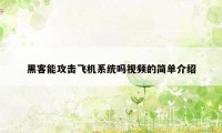 黑客能攻击飞机系统吗视频的简单介绍