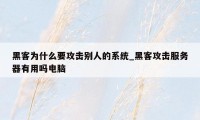 黑客为什么要攻击别人的系统_黑客攻击服务器有用吗电脑