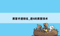 黑客手速排名_速8的黑客技术