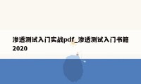 渗透测试入门实战pdf_渗透测试入门书籍2020